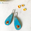 Blue Oval Enamel Orange Murrini Glass Earrings