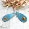 Blue Oval Enamel Orange Murrini Glass Earrings