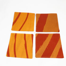 marimekko orange fabric coasters silkkikuikka design