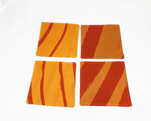 marimekko orange fabric coasters silkkikuikka design