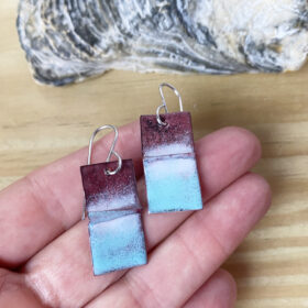 rustic copper enamel blue rectangle earrings