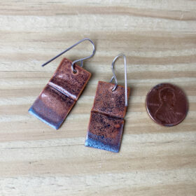 rustic copper enamel rectangle earrings