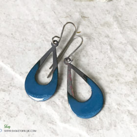 blue open oval enamel fire patina earrings