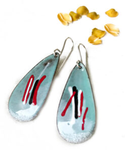 light blue long oval color mixed enamel earrings