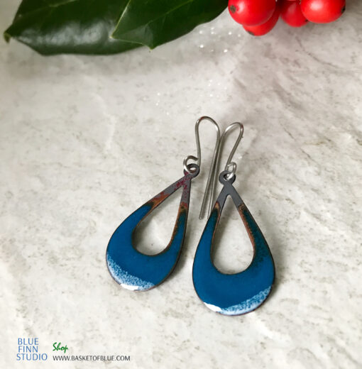 blue enamel open hoop earrings