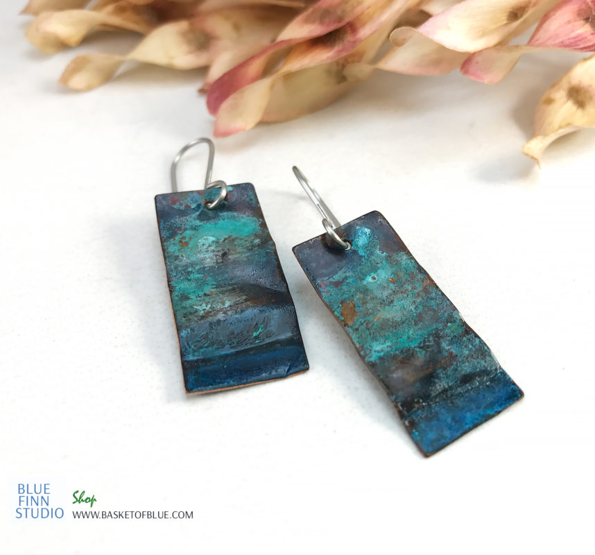 Blue Rustic Copper Patina Earrings - Basket of Blue