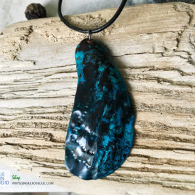 blue patina mussel shell necklace