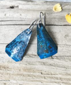 blue patina rustic copper earrings