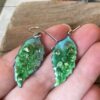 enamel green leaf earrings