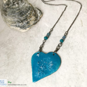 Blue enamel heart necklace