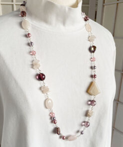pink rose quartz beaded necklace