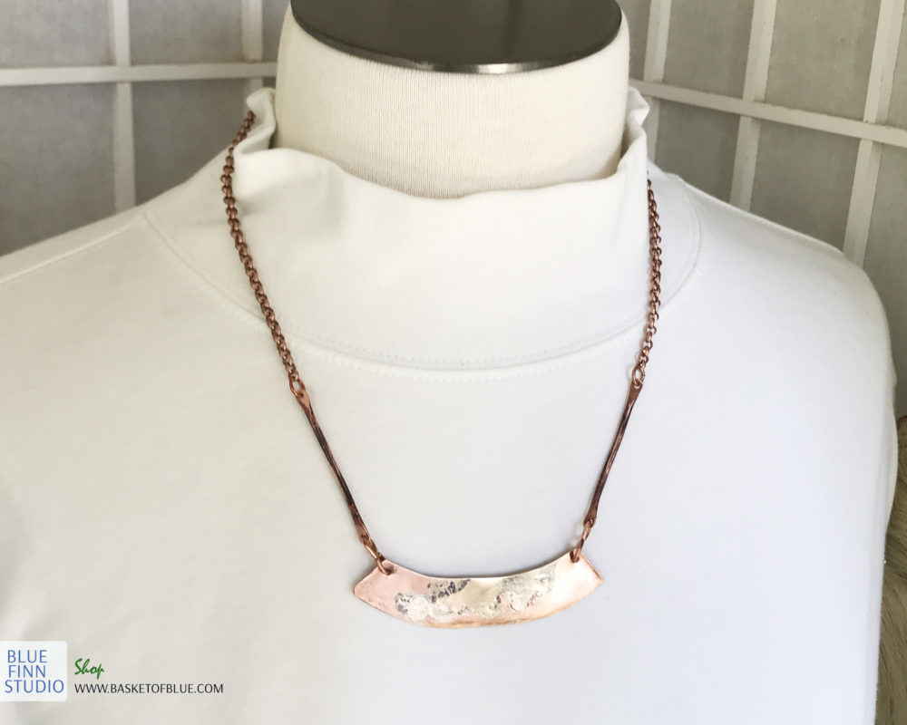 Bronze Bar Necklace with Fused Sterling Silver Basket of Blue