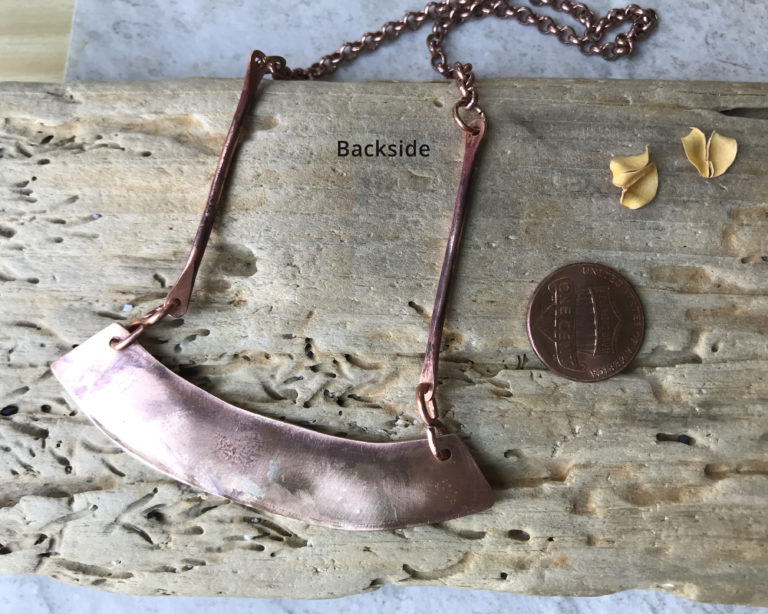 Bronze Bar Necklace with Fused Sterling Silver Basket of Blue