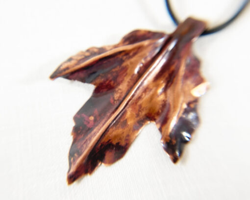 copper patina maple leaf necklace