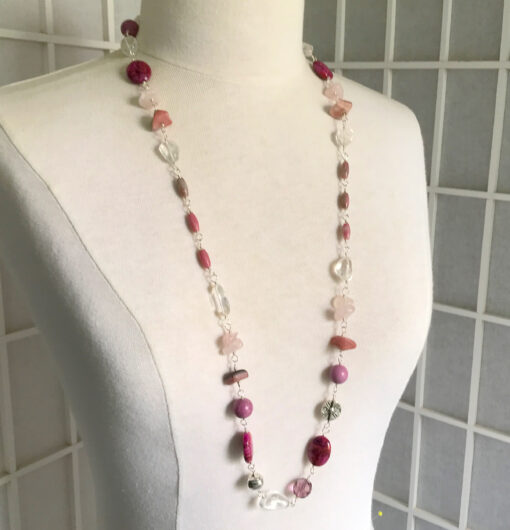 long pink bead necklace