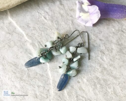 blue kyanite dangle cluster earrings