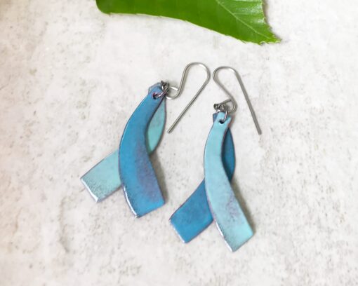 blue green double dangle enamel earrings