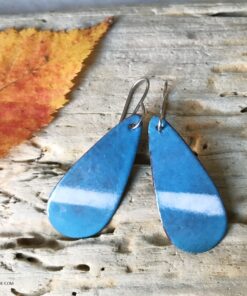 blue and white long enamel oval earrings