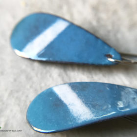 blue and white long enamel oval earrings