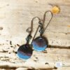 blue round enameled copper dangle earrings