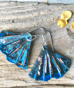 copper blue patina mermaid tail earrings