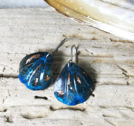 blue patina copper shell earrings