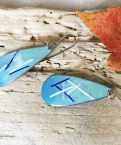 long blue oval earrings enameled copper