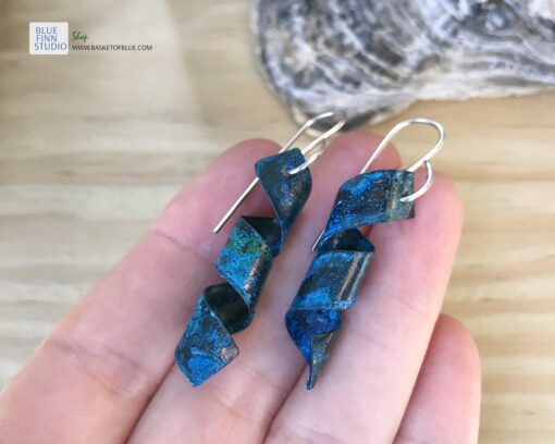 blue patina swirl earrings