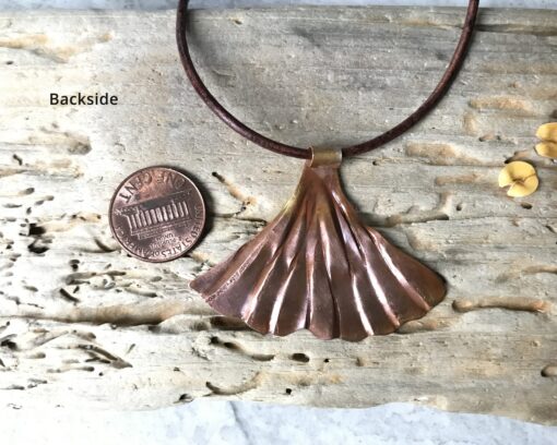 Ginkgo leaf flame painted copper necklace