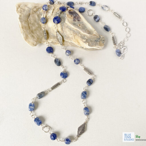 long blue sodalite bead necklace
