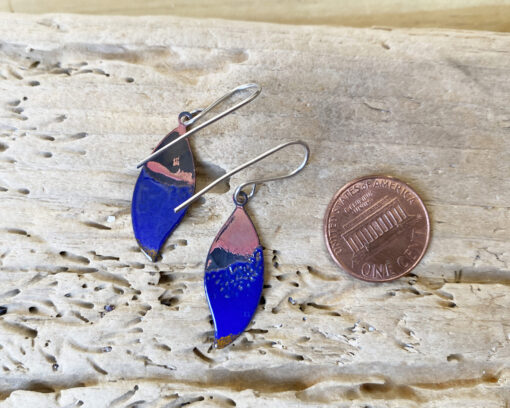 blue small enamel leaf earrings