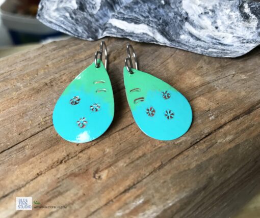 blue green painted oval earrings
