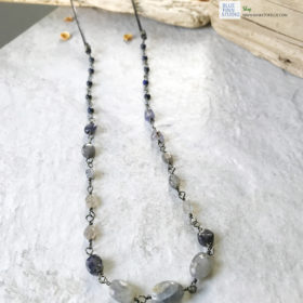 blue long gemstone bead necklace