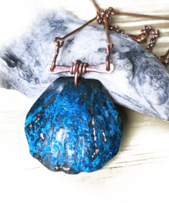 copper blue patina shell necklace