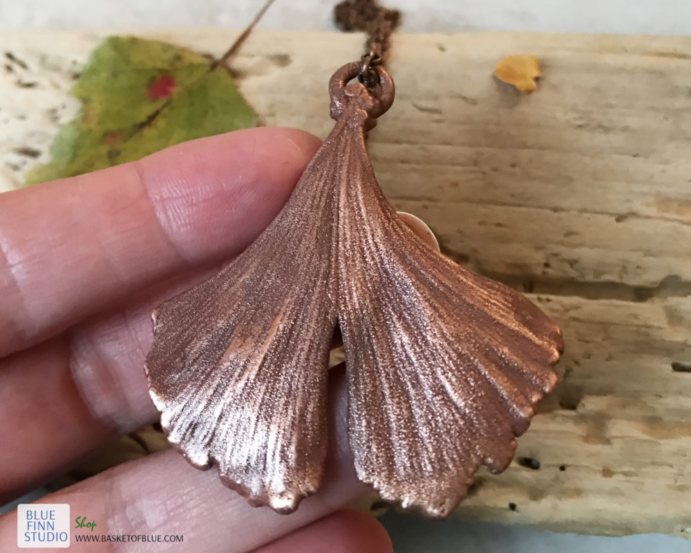 electroformed copper ginkgo leaf necklace