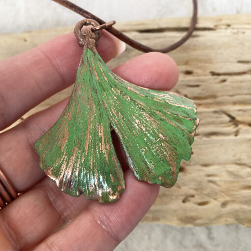 electroformed ginkgo leaf necklace copper ginko