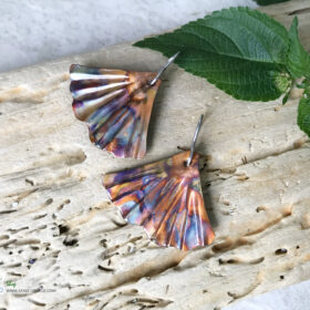 ginkgo leaf flamed copper earrings