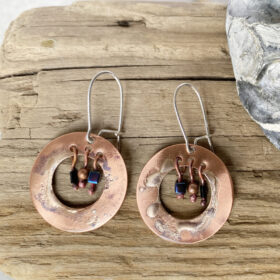 boho hoop copper and silver earrings
