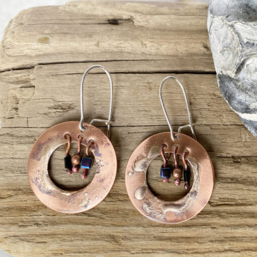 boho hoop copper and silver earrings