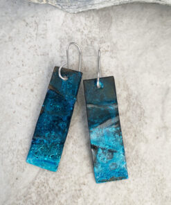 blue rustic rectangle copper patina earrings