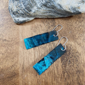 blue copper patina earrings rustic rectangle