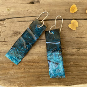 blue rustic rectangle copper patina earrings