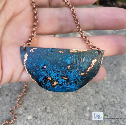 copper patina half moon necklace