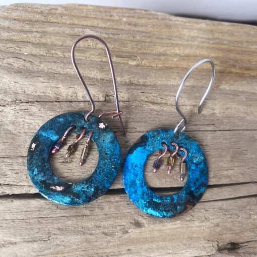 BLUE PATINA copper boho hoop earrings