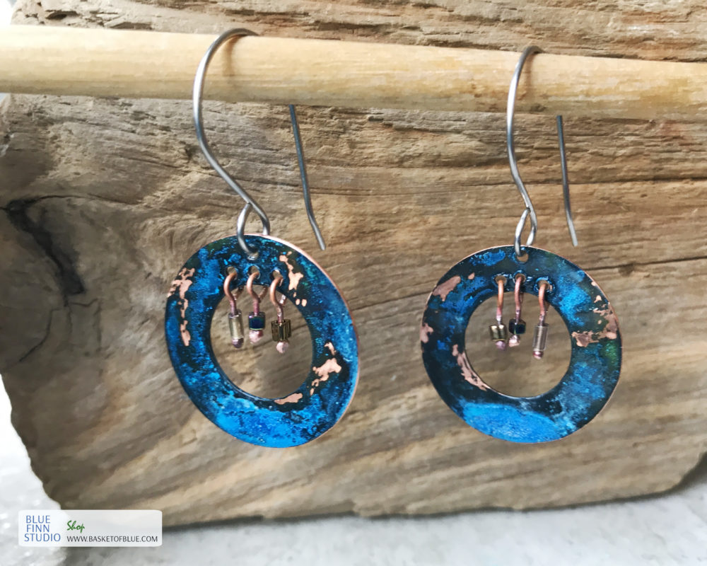 blue patina hoop earrings