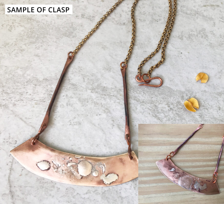 Bronze Bar Necklace with Fused Sterling Silver Basket of Blue