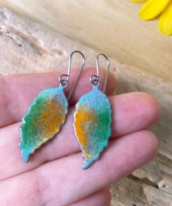 colorful enamel leaf earrings