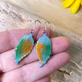 colorful enamel leaf earrings