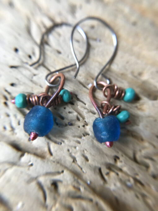 blue recycled glass earrings