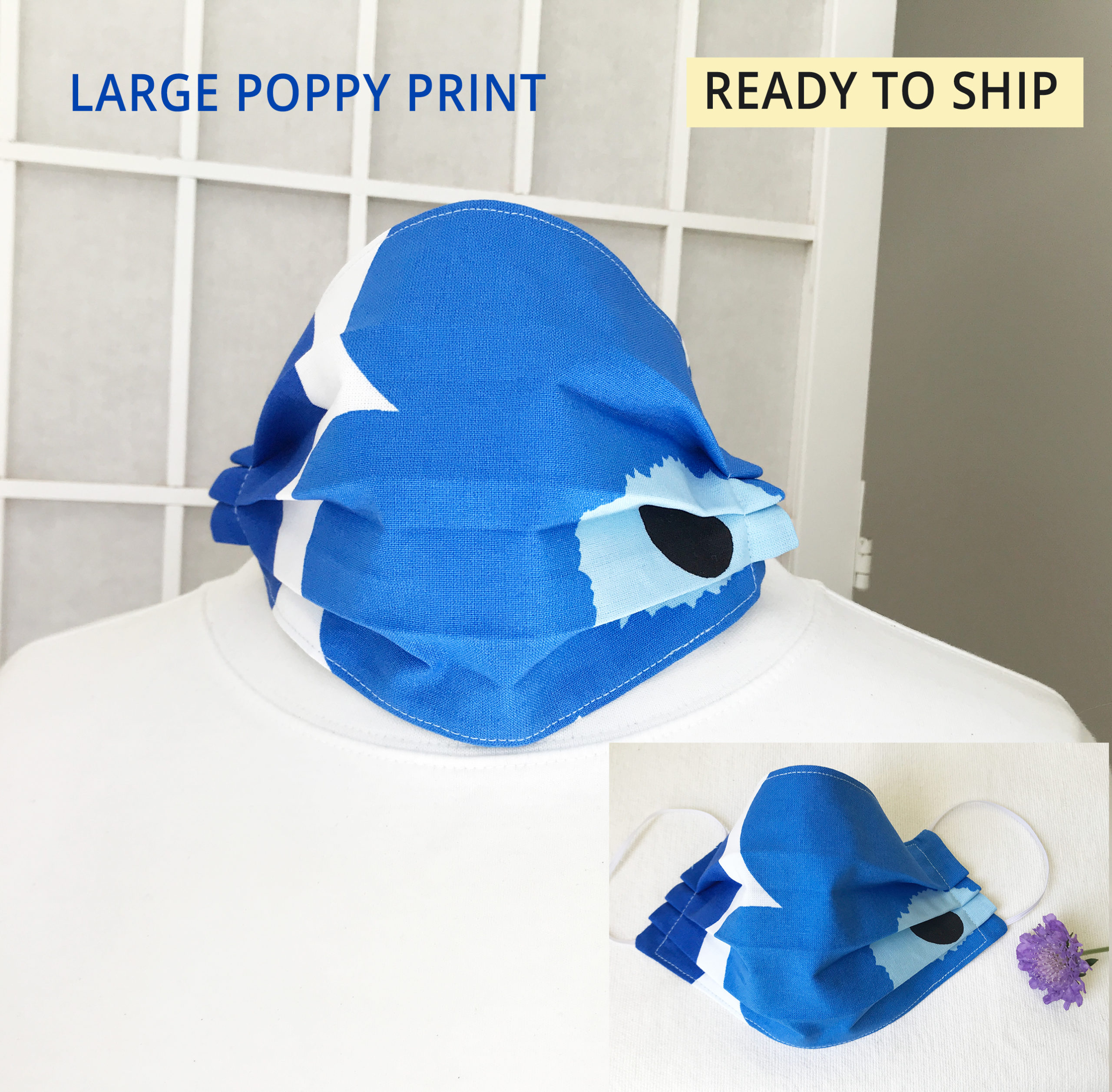 MARIMEKKO Poppy Fabric Face Mask Unikko Basket of Blue